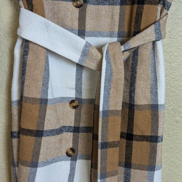 Plaid Single Breasted Belted Shirt Dress Size Large - Picture 5 of 6